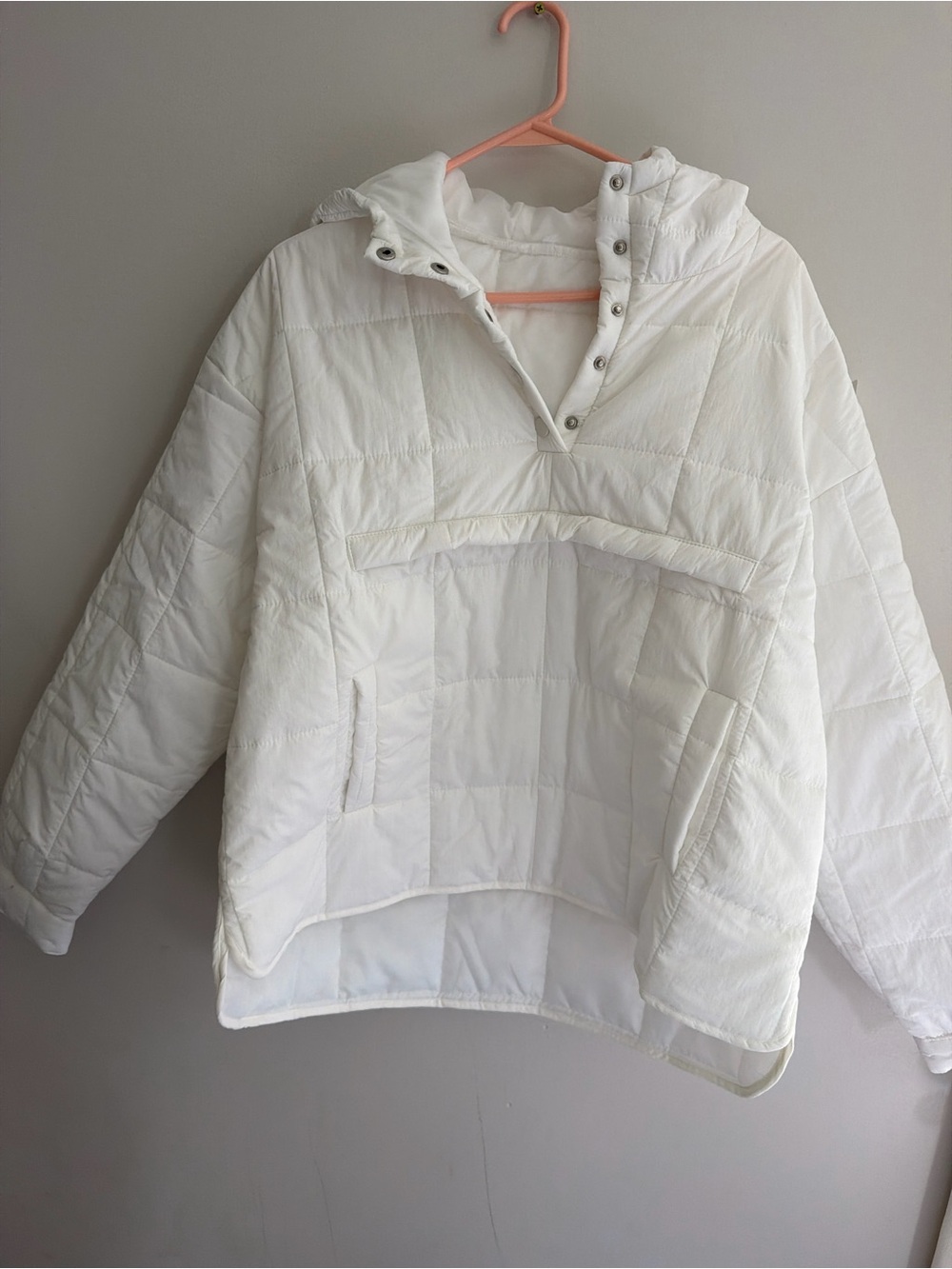 White Quilted Pullover Puffer Hoodie - Lightweight Cozy Layer